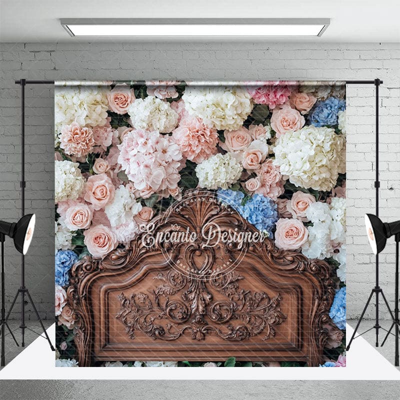 Aperturee - Aperturee Romantic Colorful Floral Headboard Room Set Backdrop