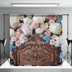 Aperturee - Aperturee Romantic Colorful Floral Headboard Room Set Backdrop
