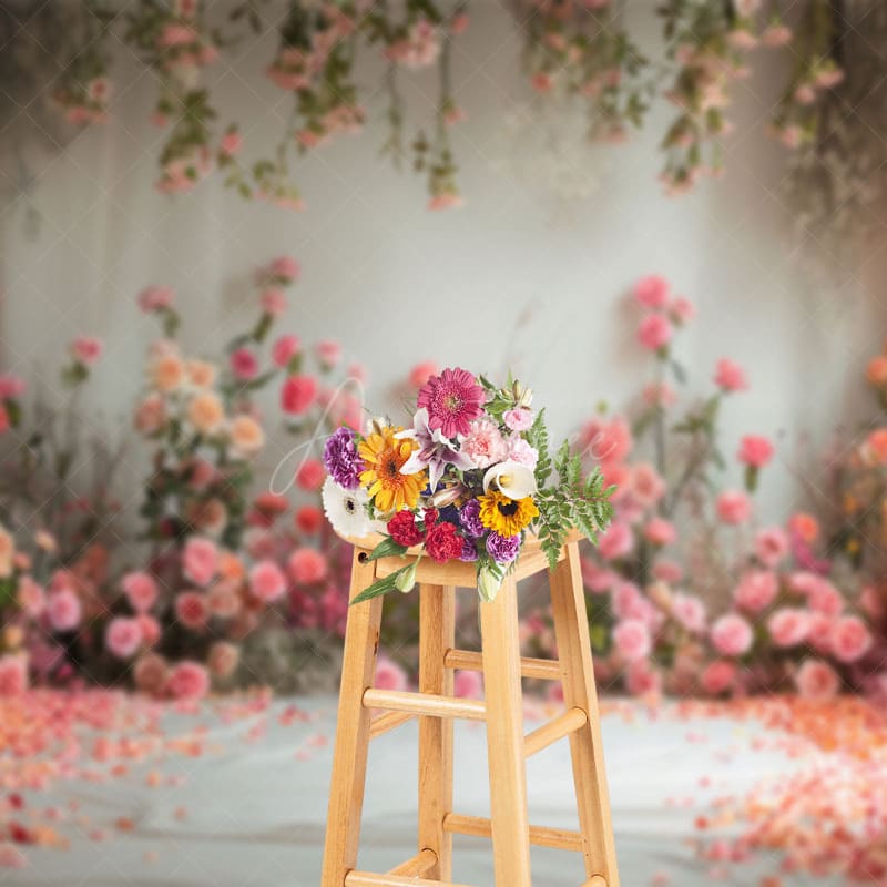Aperturee - Aperturee Romantic Colorful Floral Wedding Photo Backdrop