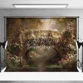 Aperturee - Aperturee Romantic Enchanted Garden Bridge Photography Backdrop with Lush Climbing Roses Fairytale Wedding or Portrait Scene