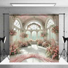 Aperturee - Aperturee Romantic Fancy Room Pink Floral Wedding Photo Backdrop