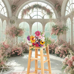 Aperturee - Aperturee Romantic Fancy Room Pink Floral Wedding Photo Backdrop