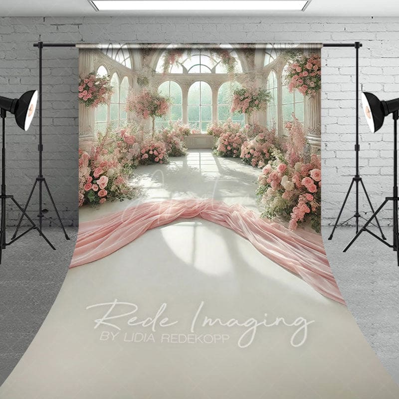 Aperturee - Aperturee Romantic Fancy Room Pink Floral Wedding Sweep Backdrop