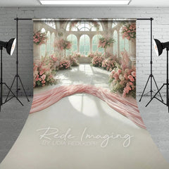 Aperturee - Aperturee Romantic Fancy Room Pink Floral Wedding Sweep Backdrop