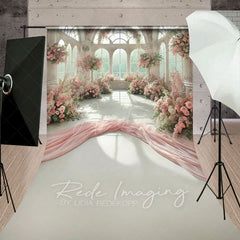 Aperturee - Aperturee Romantic Fancy Room Pink Floral Wedding Sweep Backdrop