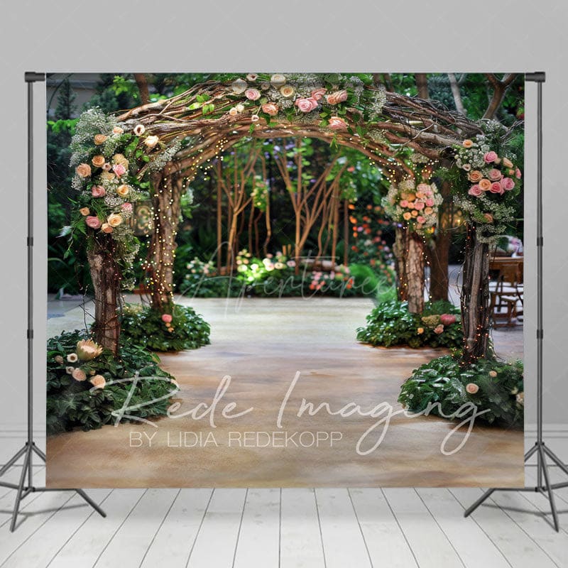 Aperturee - Aperturee Romantic Floral Arch Pavilion Wedding Photo Backdrop