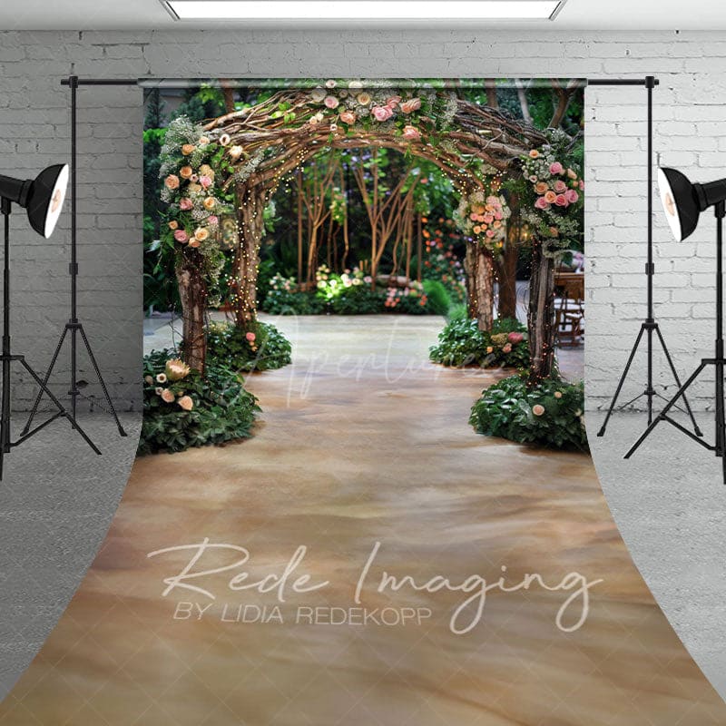 Aperturee - Aperturee Romantic Floral Arch Pavilion Wedding Sweep Backdrop