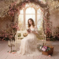 Aperturee - Aperturee Romantic Floral Arch Window with Pink and White Flowers Combo Set Backdrop Elegant Garden Photography Prop