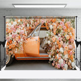 Aperturee - Aperturee Romantic Floral Car Spring Wedding Photo Backdrop