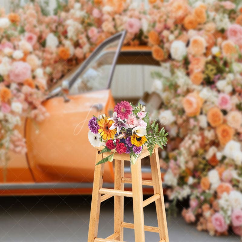 Aperturee - Aperturee Romantic Floral Car Spring Wedding Photo Backdrop