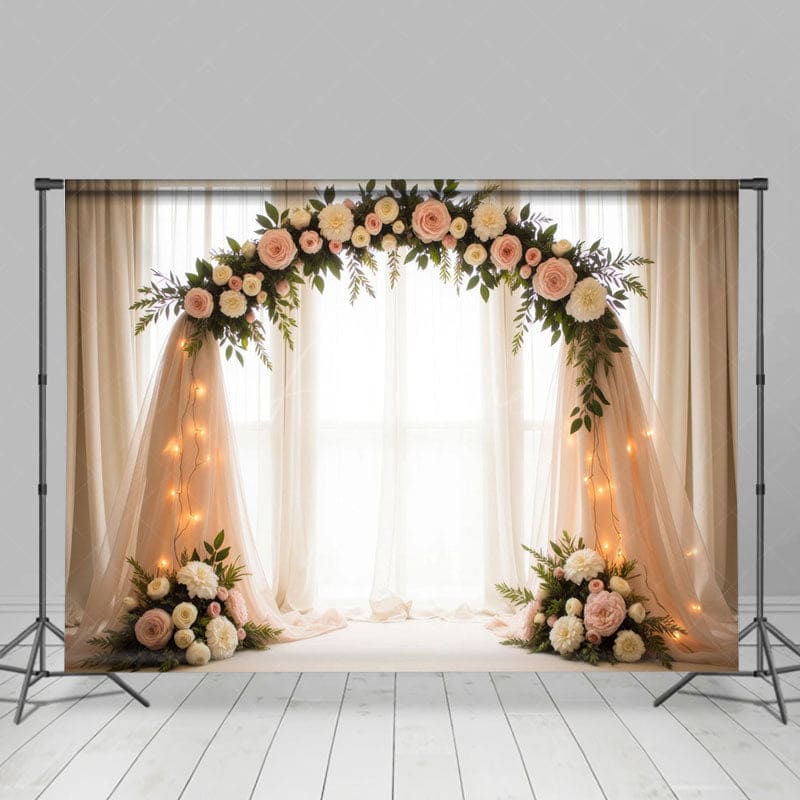 Aperturee - Aperturee Romantic Floral Fairy Arch Curtain Wedding Backdrop