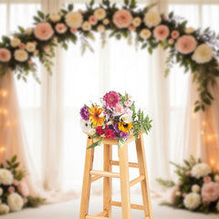 Aperturee - Aperturee Romantic Floral Fairy Arch Curtain Wedding Backdrop