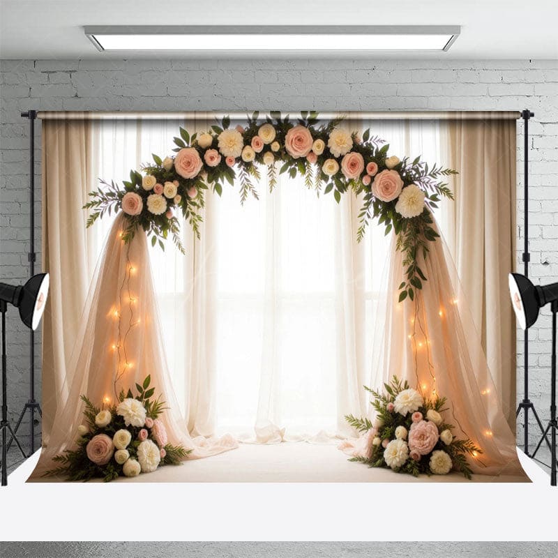 Aperturee - Aperturee Romantic Floral Fairy Arch Curtain Wedding Backdrop