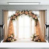 Aperturee - Aperturee Romantic Floral Fairy Arch Curtain Wedding Backdrop