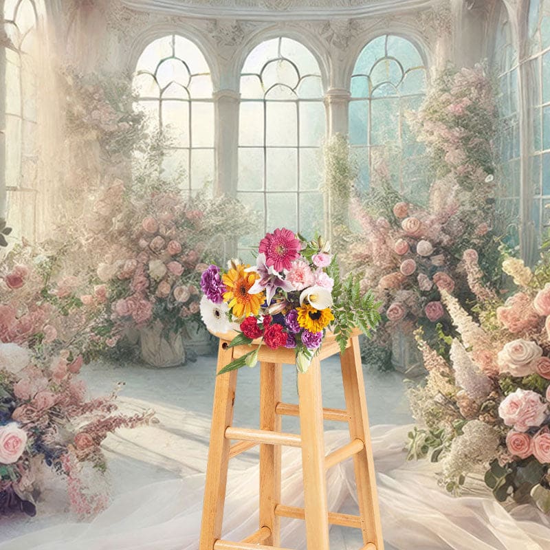 Aperturee - Aperturee Romantic Floral Fancy Room Wedding Photo Backdrop