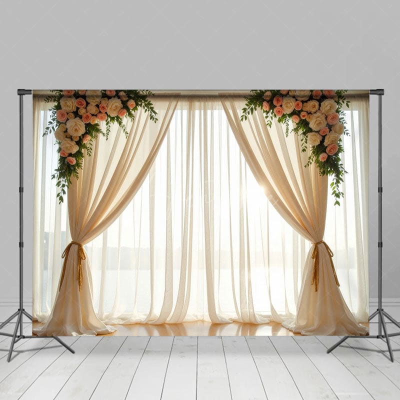 Aperturee - Aperturee Romantic Floral Focal Curtain Wedding Photo Backdrop
