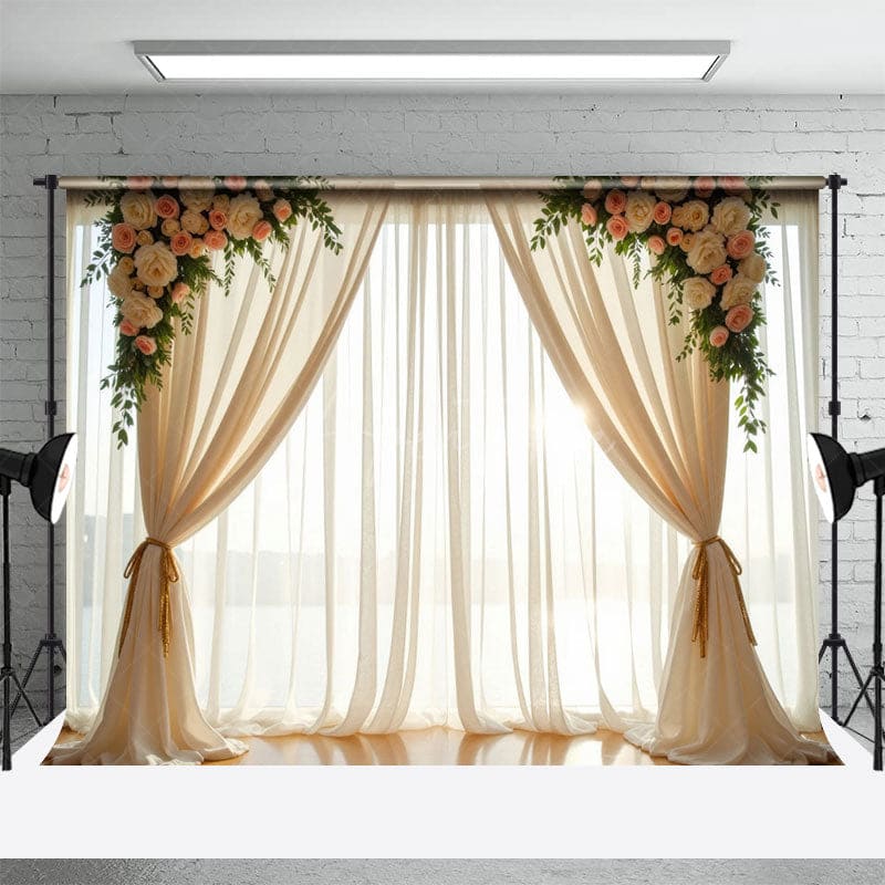 Aperturee - Aperturee Romantic Floral Focal Curtain Wedding Photo Backdrop