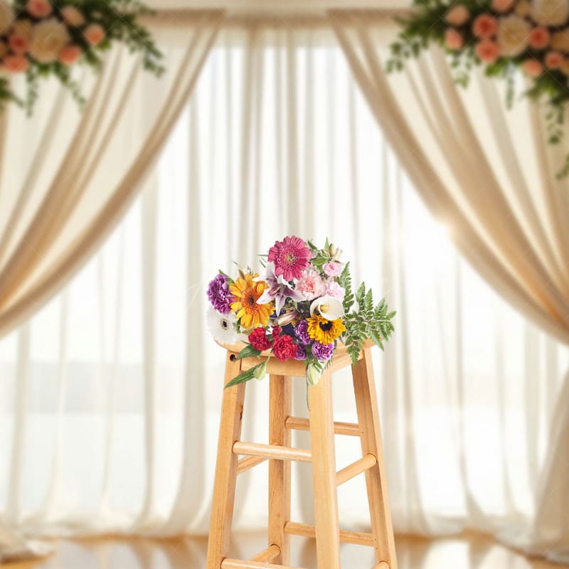 Aperturee - Aperturee Romantic Floral Focal Curtain Wedding Photo Backdrop
