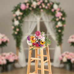 Aperturee - Aperturee Romantic Floral Greenery Arch Wedding Photo Backdrop