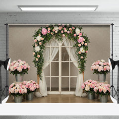 Aperturee - Aperturee Romantic Floral Greenery Arch Wedding Photo Backdrop