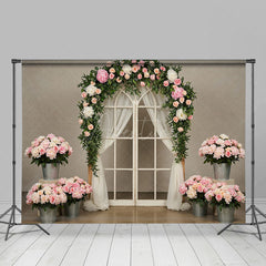 Aperturee - Aperturee Romantic Floral Greenery Arch Wedding Photo Backdrop