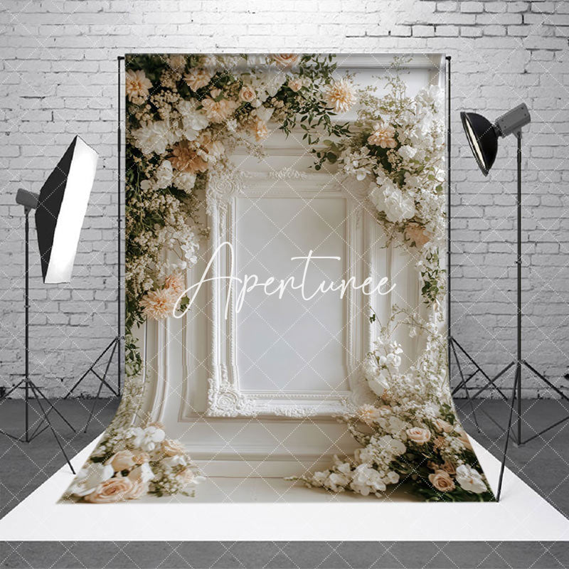 Aperturee - Aperturee Romantic Floral Holy White Wall Wedding Backdrop