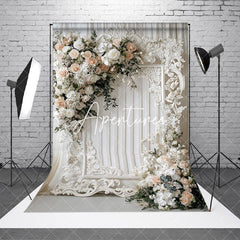 Aperturee - Aperturee Romantic Floral Holy White Wedding Photo Backdrop
