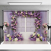 Aperturee Aperturee Romantic Floral Window Photography Backdrop Purple Lilac and Pink Rose Garland Spring Garden Wedding Photo Prop