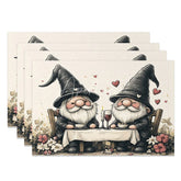 Aperturee - Aperturee Romantic Gnome Dinner Set of 4 Placemats Valentine Couple Decoration Candlelight Meal Table Mat