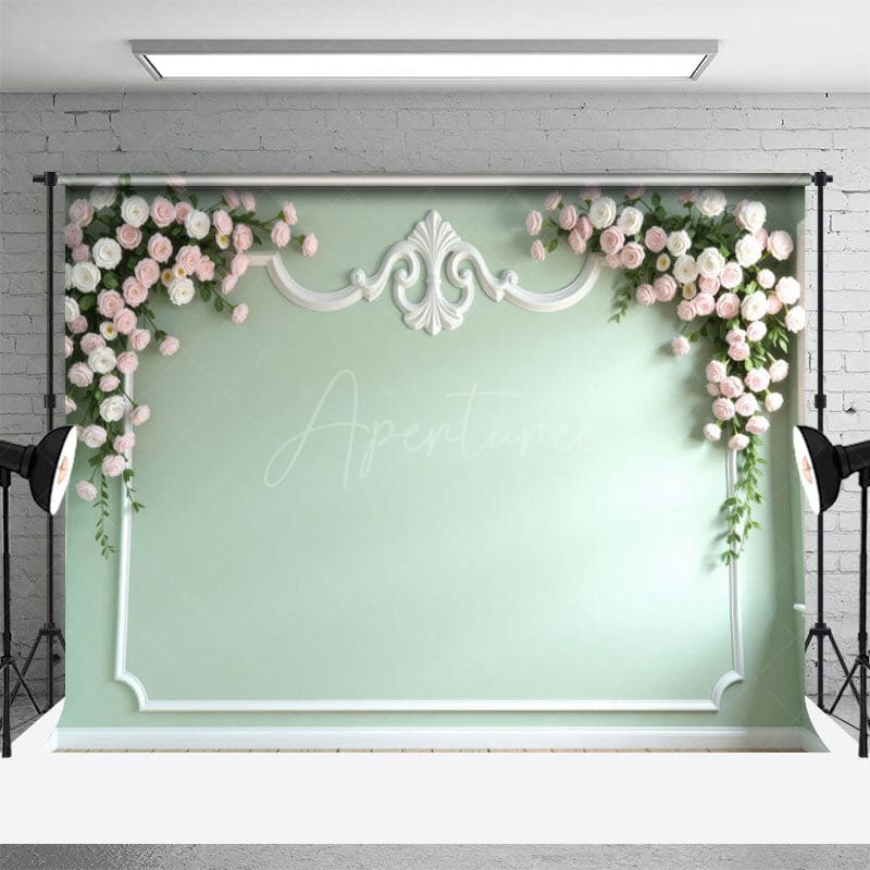 Aperturee - Aperturee Romantic Green Wall Floral Wedding Room Set Backdrop