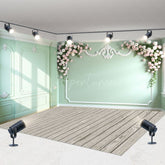 Aperturee - Aperturee Romantic Green Wall Floral Wedding Room Set Backdrop