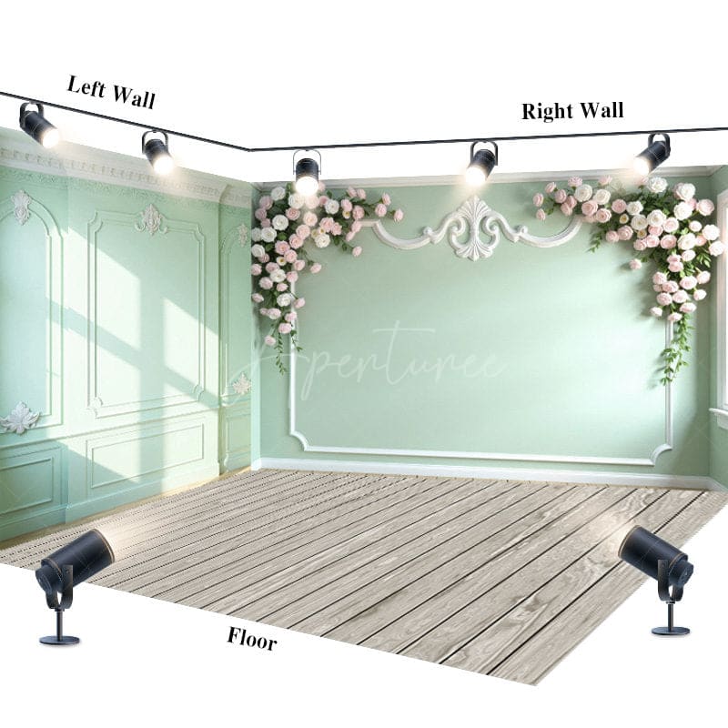 Aperturee - Aperturee Romantic Green Wall Floral Wedding Room Set Backdrop