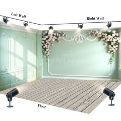 Aperturee - Aperturee Romantic Green Wall Floral Wedding Room Set Backdrop