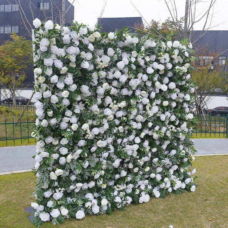 Aperturee - Aperturee Romantic Greenery White Rose Artificial Flower Wall