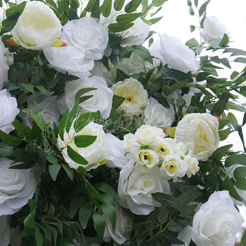 Aperturee - Aperturee Romantic Greenery White Rose Artificial Flower Wall