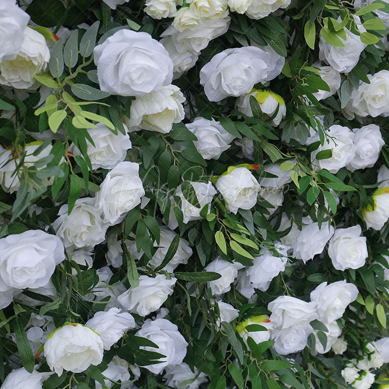 Aperturee - Aperturee Romantic Greenery White Rose Artificial Flower Wall