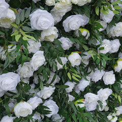 Aperturee - Aperturee Romantic Greenery White Rose Artificial Flower Wall