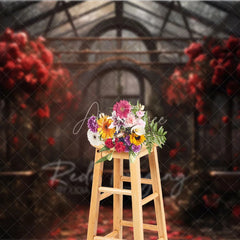 Aperturee - Aperturee Romantic Greenhouse Valentine Day Backdrop Red Roses Glass House Garden Background Wedding Photography Studio Prop