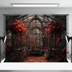 Aperturee - Aperturee Romantic Greenhouse Valentine Day Backdrop Red Roses Glass House Garden Background Wedding Photography Studio Prop