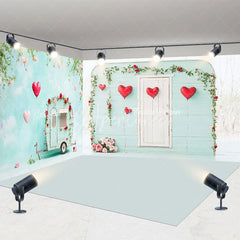 Aperturee - Aperturee Romantic Heart Balloon and Floral Room Set Backdrop Valentine Party Decor