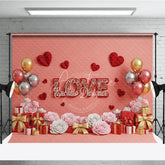 Aperturee - Aperturee Romantic Love Gift Box Backdrop Red 3D Text Balloons Paper Hearts Background Valentine Day Photography Decoration
