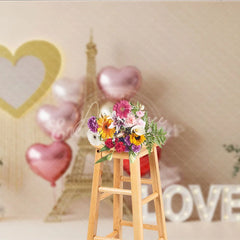 Aperturee - Aperturee Romantic Paris Eiffel Tower Valentine Day Backdrop Love Letters Gold Heart Balloons Background Wedding Photography