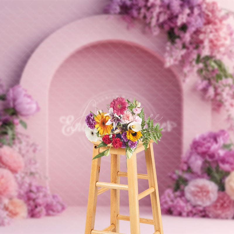 Aperturee - Aperturee Romantic Pink Arch Floral Wedding Photo Backdrop