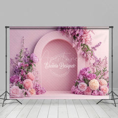 Aperturee - Aperturee Romantic Pink Arch Floral Wedding Photo Backdrop