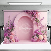 Aperturee - Aperturee Romantic Pink Arch Floral Wedding Photo Backdrop