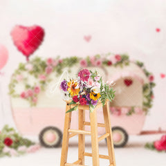 Aperturee - Aperturee Romantic Pink Balloons Bus Valentines Day Backdrop