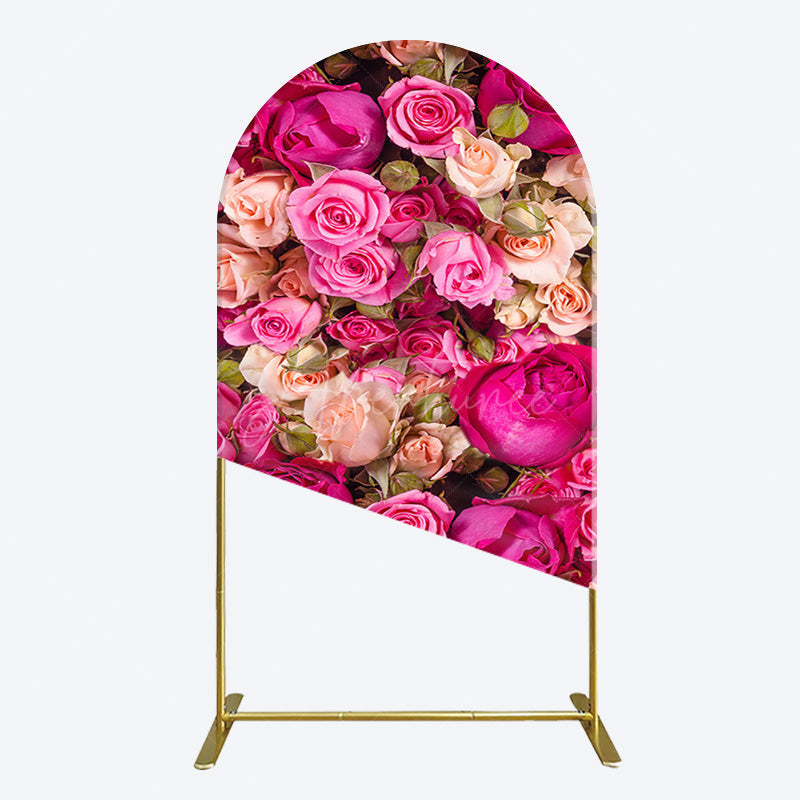 Aperturee - Aperturee Romantic Pink Champagne Rose Wedding Arch Backdrop