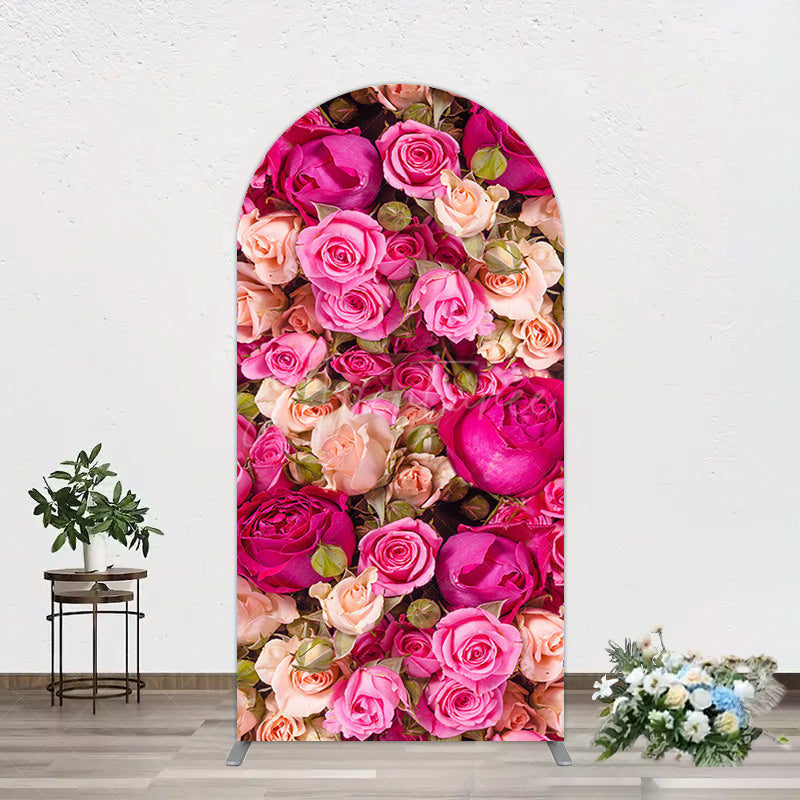 Aperturee - Aperturee Romantic Pink Champagne Rose Wedding Arch Backdrop
