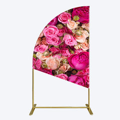 Aperturee - Aperturee Romantic Pink Champagne Rose Wedding Half Moon Arch Backdrop