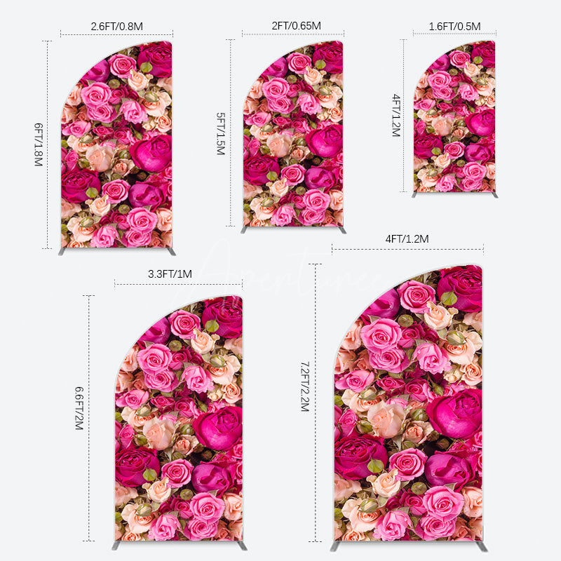 Aperturee - Aperturee Romantic Pink Champagne Rose Wedding Half Moon Arch Backdrop